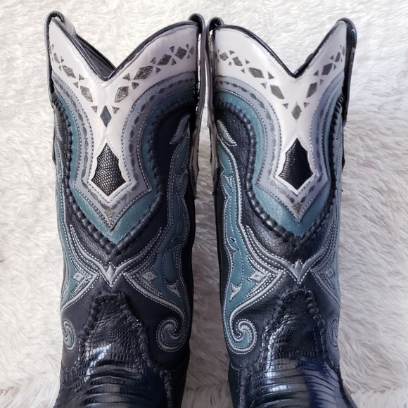 SALE🔥 Black Butterfly Snip Toe Lizard Western Boots Mexican Botas - Picture 9 of 16